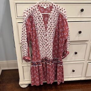 Veronica Beard Red and White Paisley Long Sleeve Dress